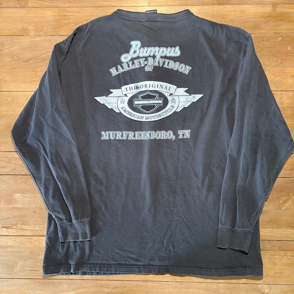 Vintage Harley Davidson Long Sleeve Shirt Gray Bumpus Murfreesboro TN Biker XL